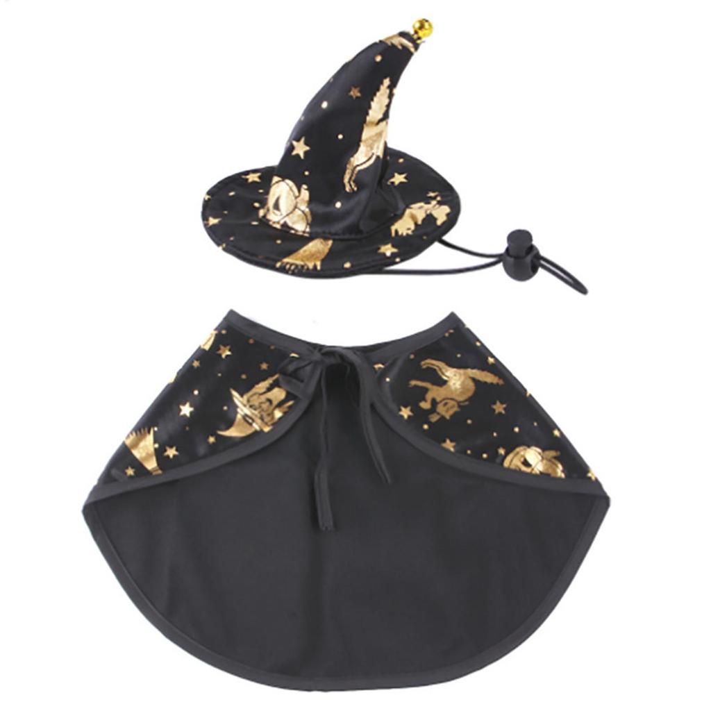 Cat Witch Costume Pet Halloween Cloak Gold Print Design Cosplay Cape For Cats Dogs Small Animals Party Festive Photography