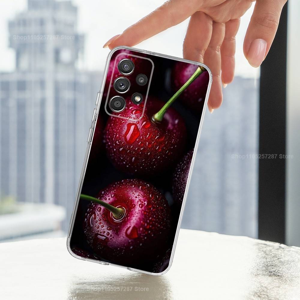 Фруктовый Вкусный Вишневый Телефон Для Samsung A30,71,51,S20,10,9,Ultra,FE,Lite, S21,23,22,PIus, Прозрачный, Силиконовый Чехол