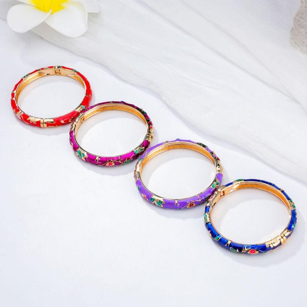 Double Bangle Peony Filigree Flower Bangle Enamel Women's Hand Bracelet Jewelry