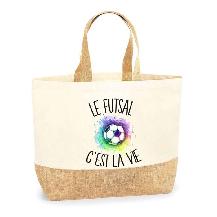 Cabas de plage - PLANETEE - futsal c'est la vie - Jute naturel - Multicolore - Fabriqué en France