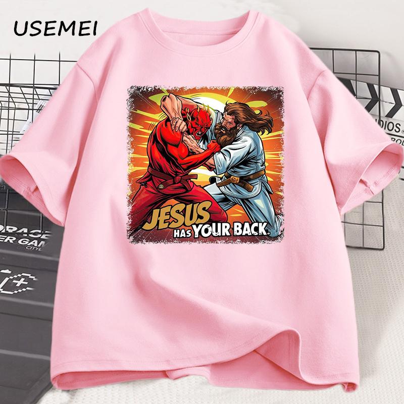 Jesus Has Your Back Jiu Jitsu Retro Christian TShirt Unisexs Cotton Short Sleeve Tshirt Streetwear Unisex Clothing Graphic Tees