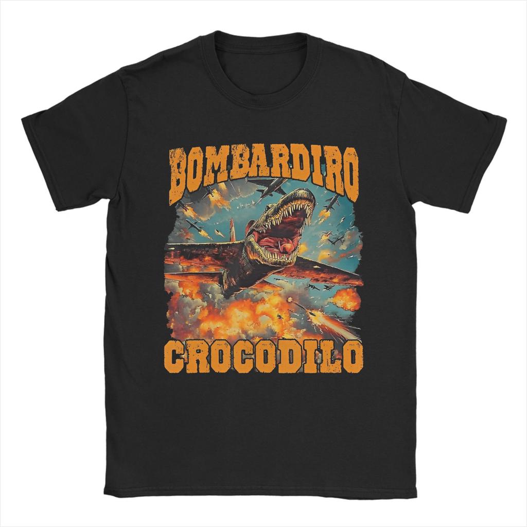 Мужская Женская Футболка с Принтом Bombardiro Crocodilo Смешная Футболка Tee из Чистого Хлопка Одежда