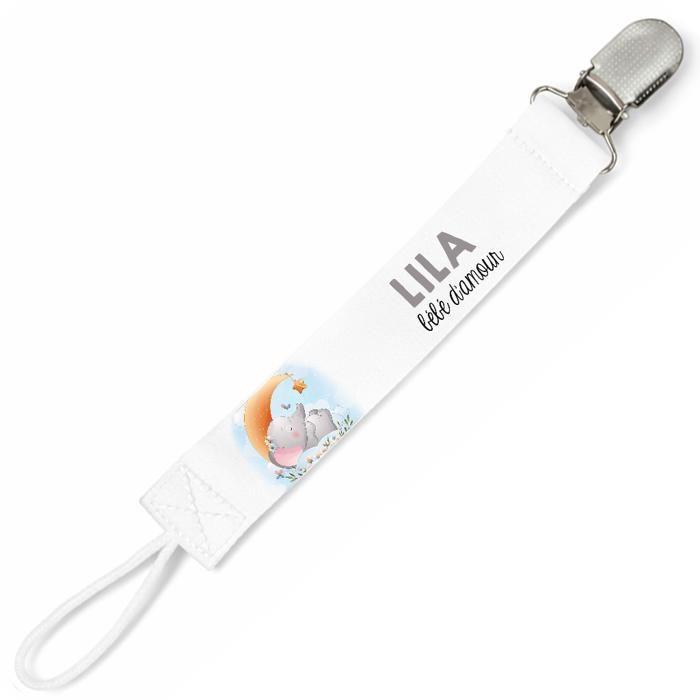 Planetee Attache tétine pour prénom LILA bébé d'amour éléphant mignon | Attache sucette cadeau naissance