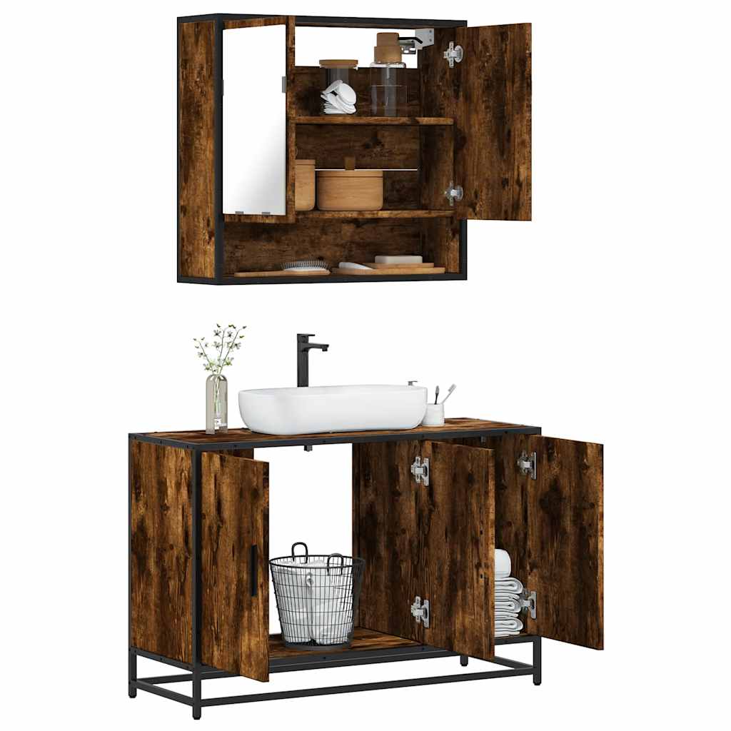 2 piece bathroom furniture set smoked oak wood based material