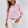 Ladies Spring Summer Half Sleeve All Match Pullover Striped Blouse Shirt Top