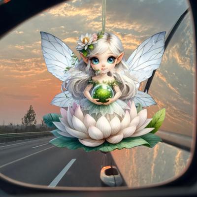 Розовая фея автомобиль подвесной орнамент милый зеркало заднего вида 2D плоский кулон яркий декор для салона автомобиля