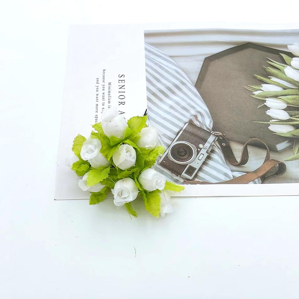 12 шт./лот Искусственные цветы Шелковая роза Мини-букет Рождество Дом Свадьба Новый год DIY Украшение подарочной коробки Поддельные растения