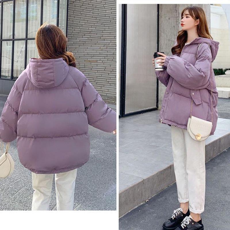Женское зимнее хлопковое пальто с капюшоном, короткая парка, теплое пальто, ветрозащитный утолщенный уличный пуховик, однотонный цвет
