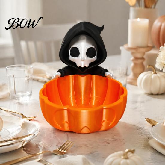 Creative Halloween Gift Ideas Candy Bowl, 3D Printed Grim Reaper Snack Holder Dish, Spooky Festive Party Table Centerpiece Skeleton Serving