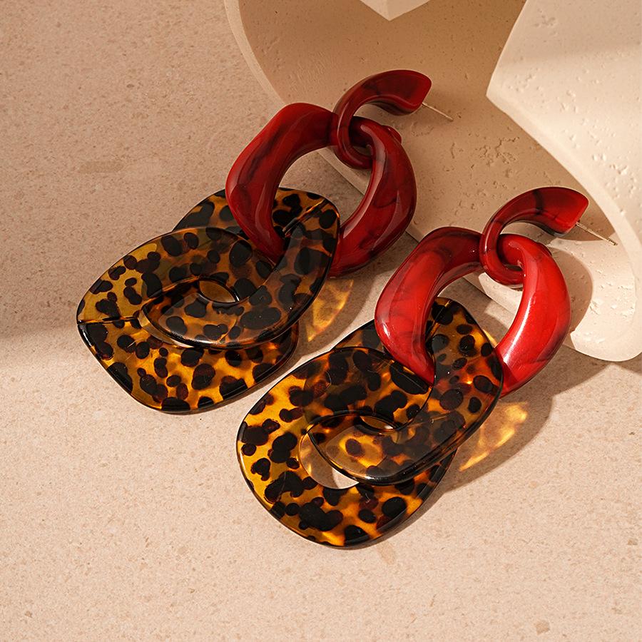 Преувеличенные геометрические серьги с леопардовым принтом - Уникальный акриловый колор-блок с дизайном серебряной иглы для женщин