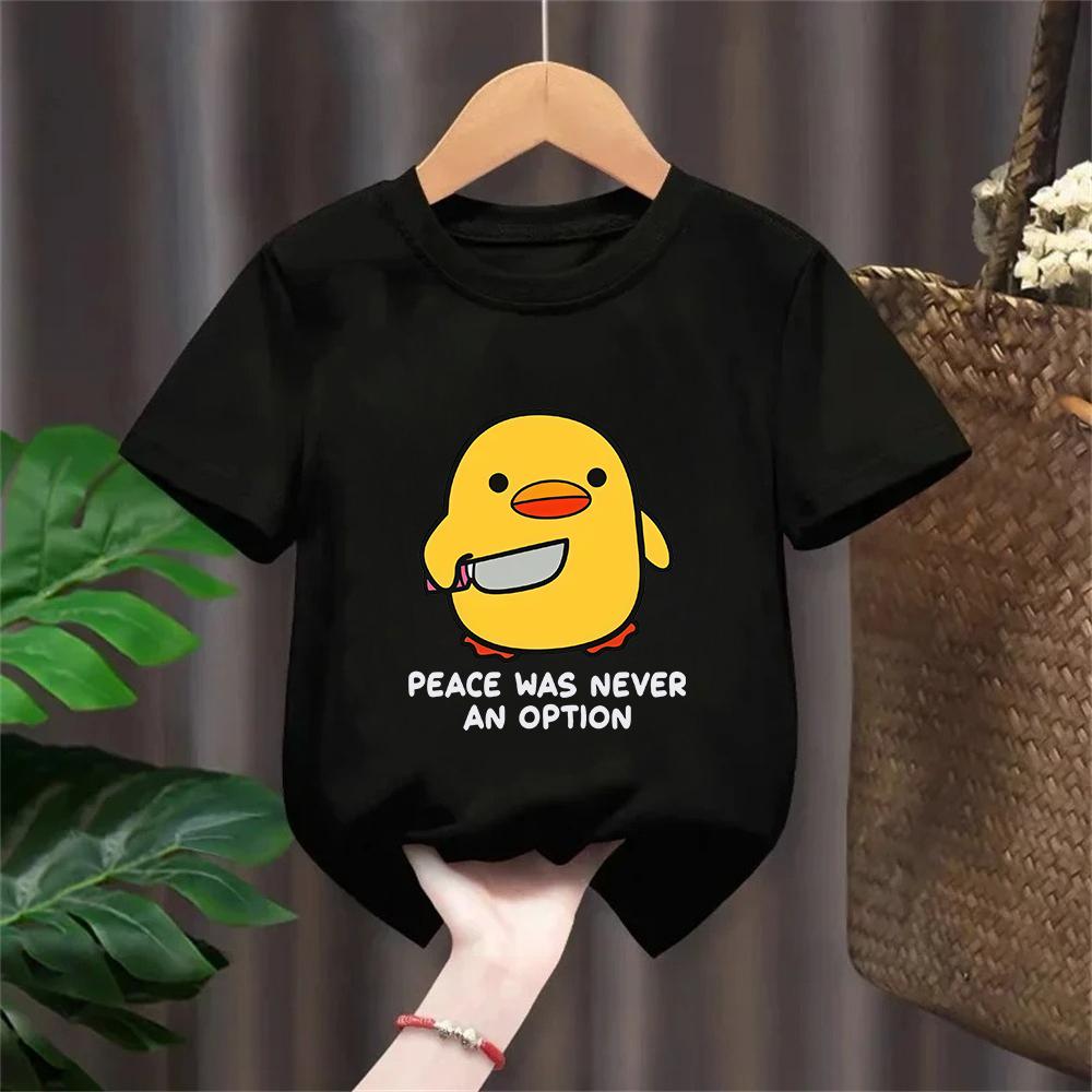 Peace Was Never An Option Cute Animal Tshirt Funny Goose Graphic T Shirts Summer Casual Short Sleeve Tops Kids Clothing