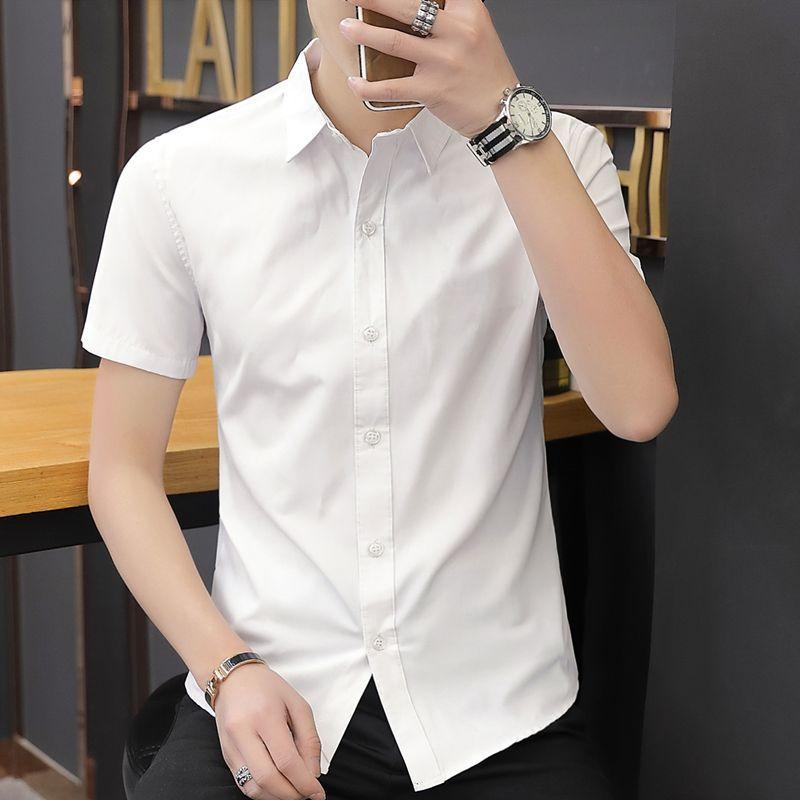 Summer Men's Short-sleeved Shirt Trend Fashion Embroidery Shirt Slim Work Men's Professional Inch Shirt