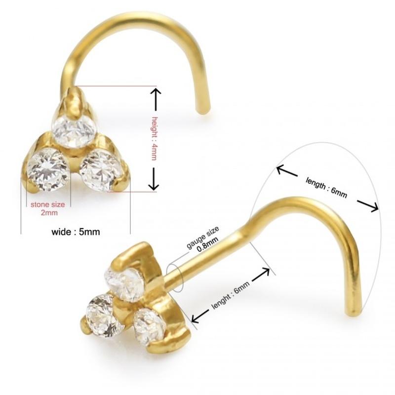 KODY PIERCING Пирсинг из 14-каратного золота с трехлепестковым цветком и винтом для носа - качественный пирсинг