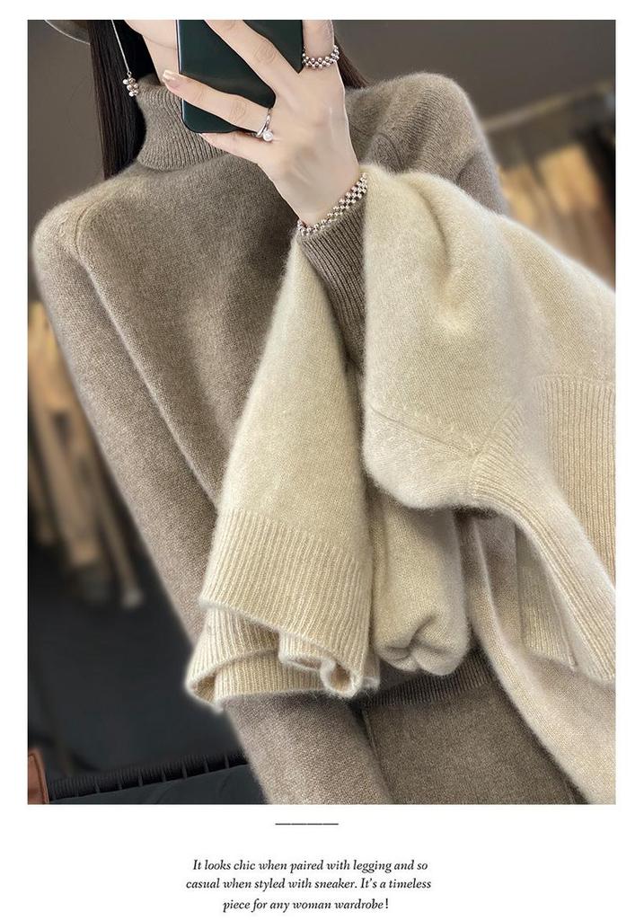 Women's High Neck Loose Knit Pullover for Autumn/Winter - Thick Raglan Sleeve Sweater Top