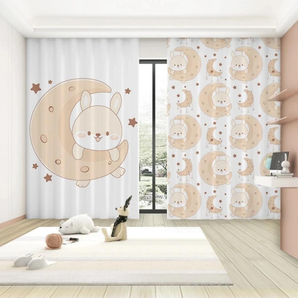 Модные мультяшные милые шторы-занавески с розовым кроликом, воздушным шаром, луной, для девочек, принцесс, спальни, гостиной, шторы с высоким затемнением