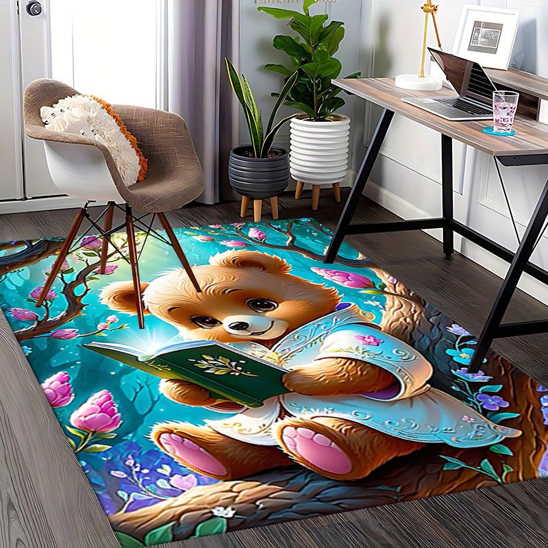 1pc Anime Teddy Bear Chair Mat - Cute Floral Design, Non-Slip Office Rug for Home Decor, Suitable for All Seasons, Perfect Gift Idea.H035
