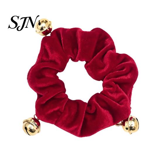 Holiday Party Hair Decorations Christmas Velvet Scrunchies with Bells, Elastic Ties for Ponytail Holders Women Girls, Retro Winter Festive Hairstyles