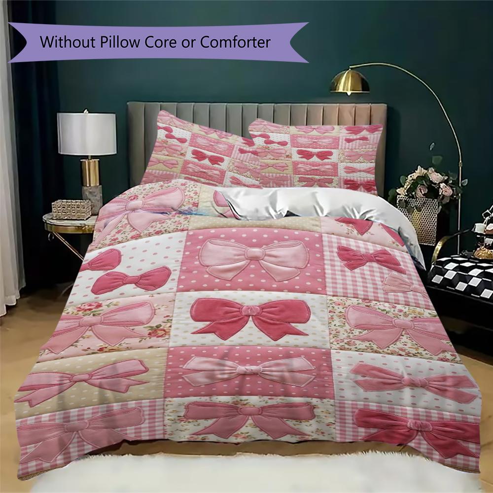Gorgeous Bow Pattern Bedding uilt Set uilt Cover Pillowcase Home Decoration Birthday Gift (1 * duvet cover + 2 * pillowcase without core)112