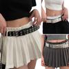 Womens Leathers Double Grommet Belt for Jeans Pants Dresses Black Ladies Waist Belt Vintage Gothic Waist Belt