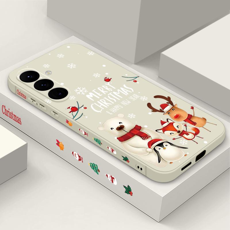 Рождественский Медведь Лось Чехол для Телефона для Samsung Galaxy S25 Ultra S24 Plus S22 S23 S21 FE A15 A16 A17 A35 A36 A54 A55 A56 Противоударный Мягкий TPU Чехол со Шнурком