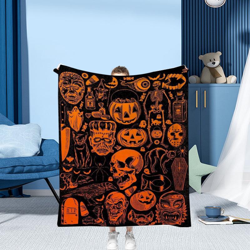 Halloween Pumpkin Head Series Printed Blanket for Sofa Bed Travel Camping Living Room Office Conditioning Blanket