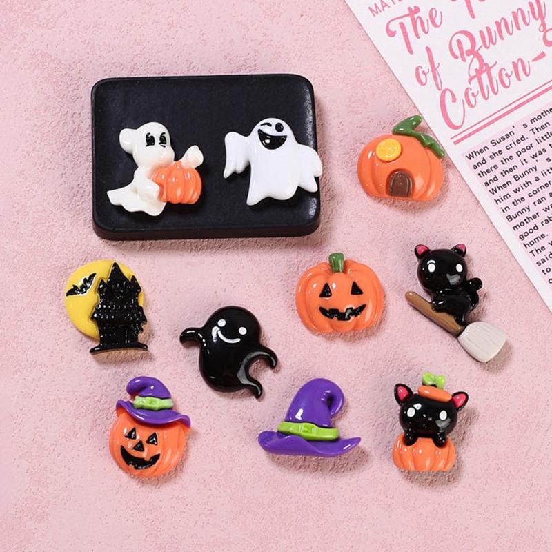 10 шт. Хэллоуин Смола Тыква Привидение Мини Плоские Подвески Аксессуары Для DIY Заколка для волос Чехол для телефона Поделки Украшение Подарок
