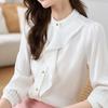 Fashion Chiffon Blouse Women Ruffles French Long Sleeve Womens Shirts Button Up Elegant Female Clothing Office Tops 29463