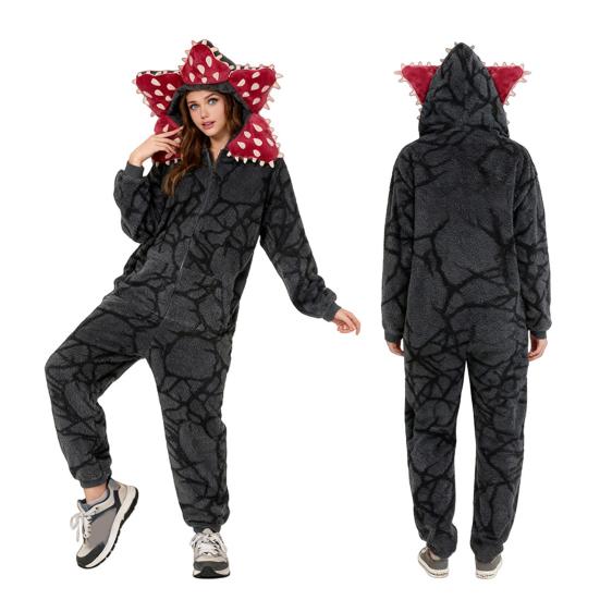 Winter Unisex Carnivorous Flower Onesie Pajamas Flannel One Piece Sleepwear Long Sleeve Hooded Christmas Pjs