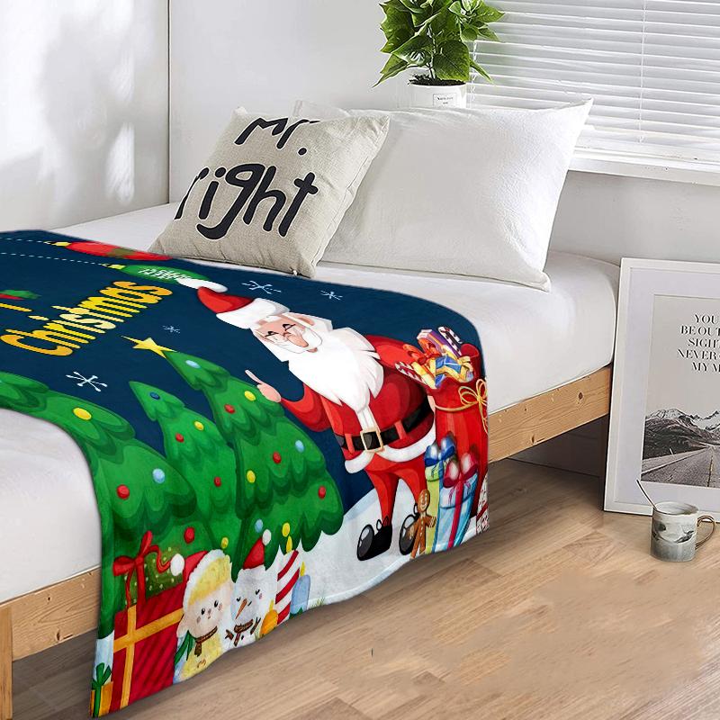 Merry Christmas Festive Greetings Blanket Soft And Comfortable Blanket Digital Printing Machine Washable Bedroom