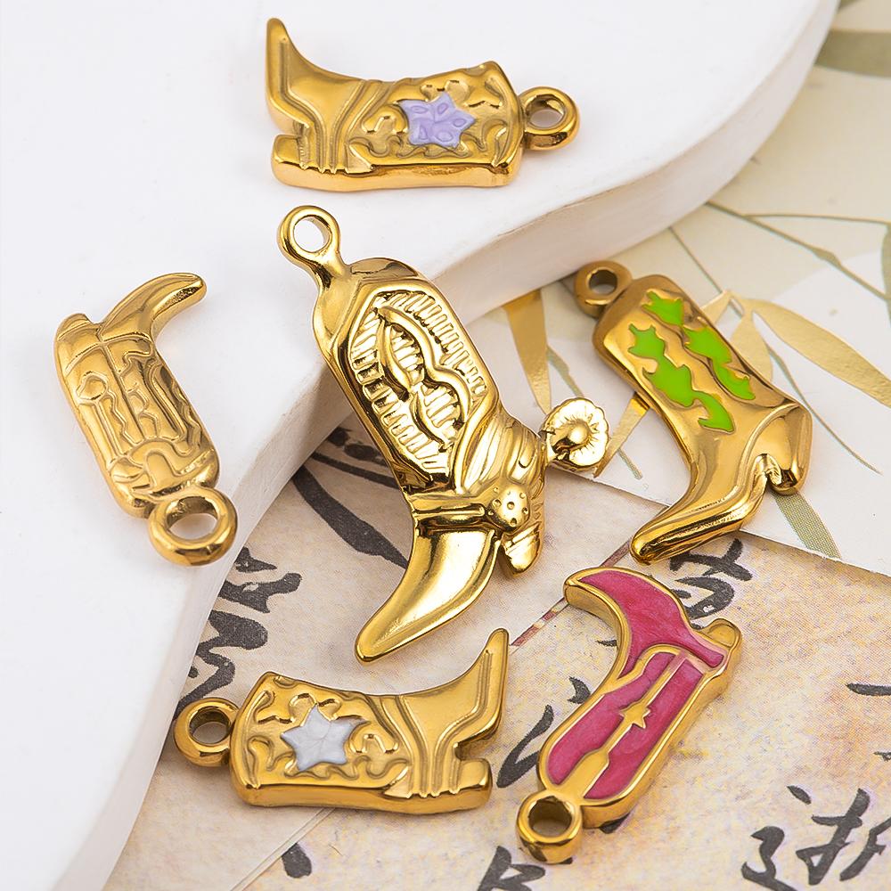 5pcs/lot Stainless Steel Gold Color PVD Plated Boots Charms Pendant DIY Necklace Bracelet Earring Jewelry Making Accessories