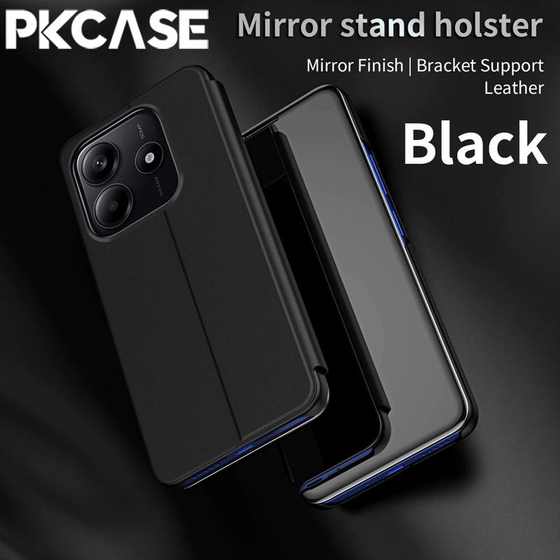 PKCASE Смарт-зеркало Чехол-книжка для телефона для Xiaomi 15T 14T 13T 13 Lite 14 Pro Ударопрочный Кожаный Держатель Задняя крышка