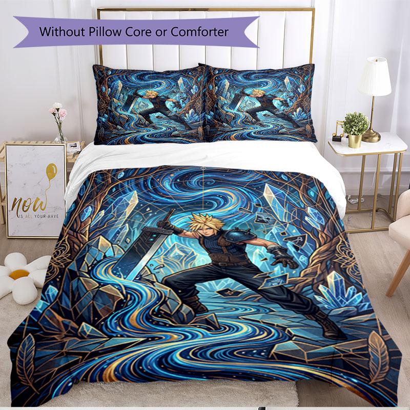3pcs Duvet Cover Set (1*Duvet Cover + 2*Pillowcase, Without Core), Final Fantasy Print Soft All‑Season Bedding Set, Home Bedroom Decor Gift