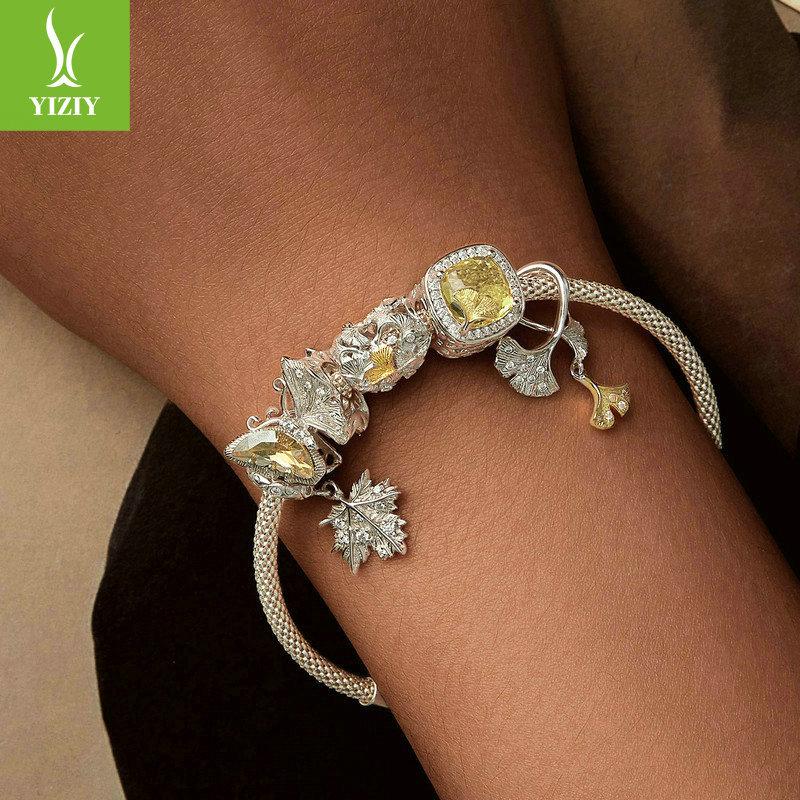 Autumn Ginkgo Biloba Diy Bracelet Beaded Accessories, Romantic Mori S925 Sterling Silver Butterfly Beads