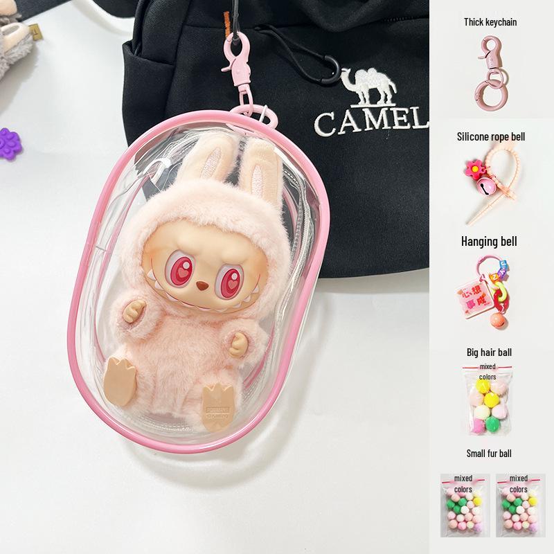 15СМ Ita Bag Labubu: Прозрачный ПВХ переноска для кукол второго поколения с двойной молнией