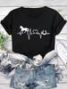 Unisex Valentine's Day Horse & Heart Letter Print Crew Neck  Women's Short Sleeve Sports T-shirt Vintage Women Clothing