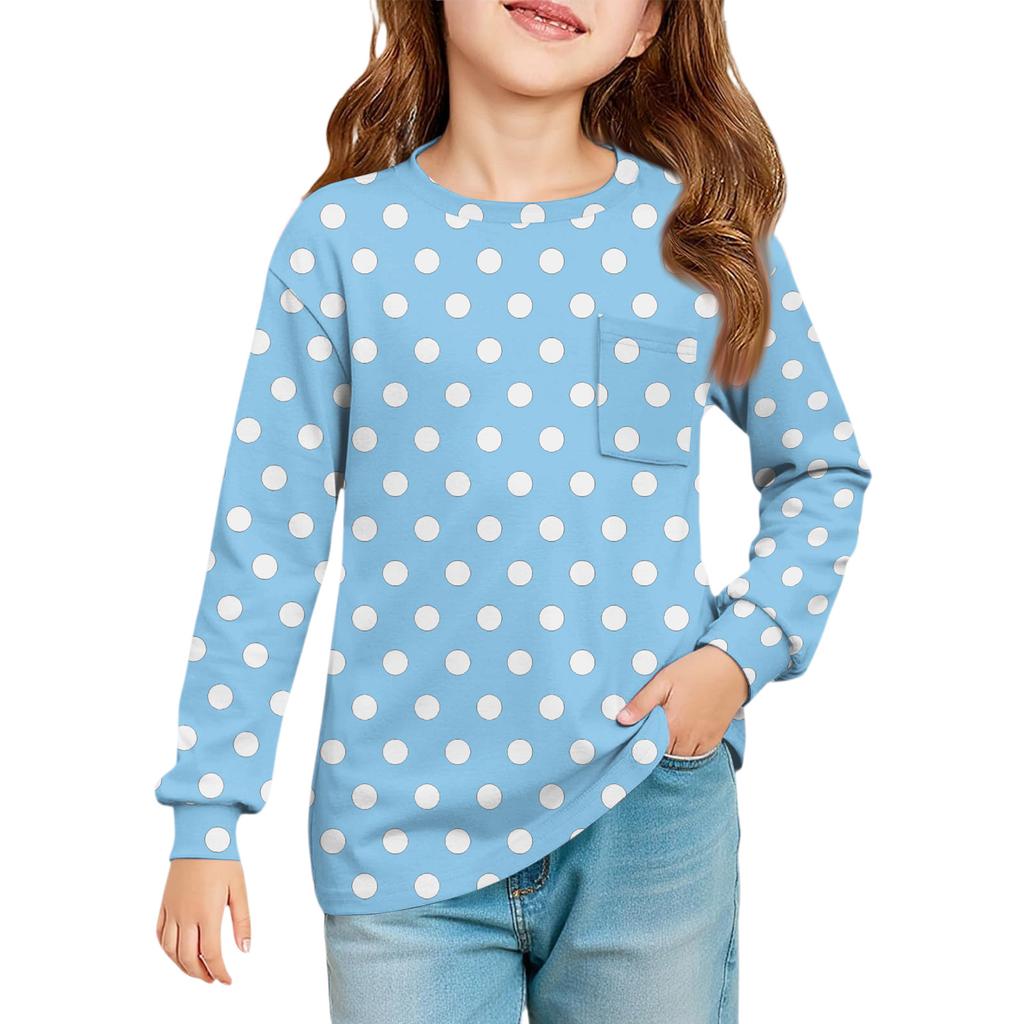 Girls' Long Sleeve Blouse - Round Neck Soft Waist Tunic