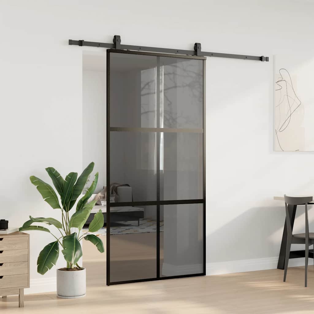 Sliding Door with Fittings Black 102.5 x 205 cm Tempered Glass