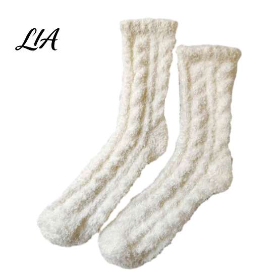Cute Macaron Color Warm Socks Thickened Plush for Women, Thermal Sleep Socks, Coral Fleece Lining Soft House Floor Winter Autumn Cold Weather