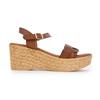 Women's Brown Leather Sandals with Straw Wedge Heel
