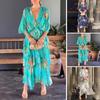 Women Dress Multi-layered Hem Lace-up Slim Waist Colorful Printing Maxi Dress Mid