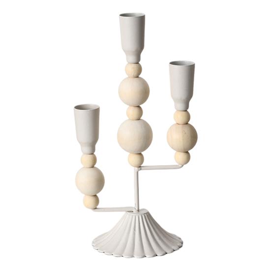 Подсвечник из чугуна с деревянными бусинами, винтажный, на 1/2/3 свечи, для домашнего офиса, гостиной, прихожей, декоративный металлический подсвечник