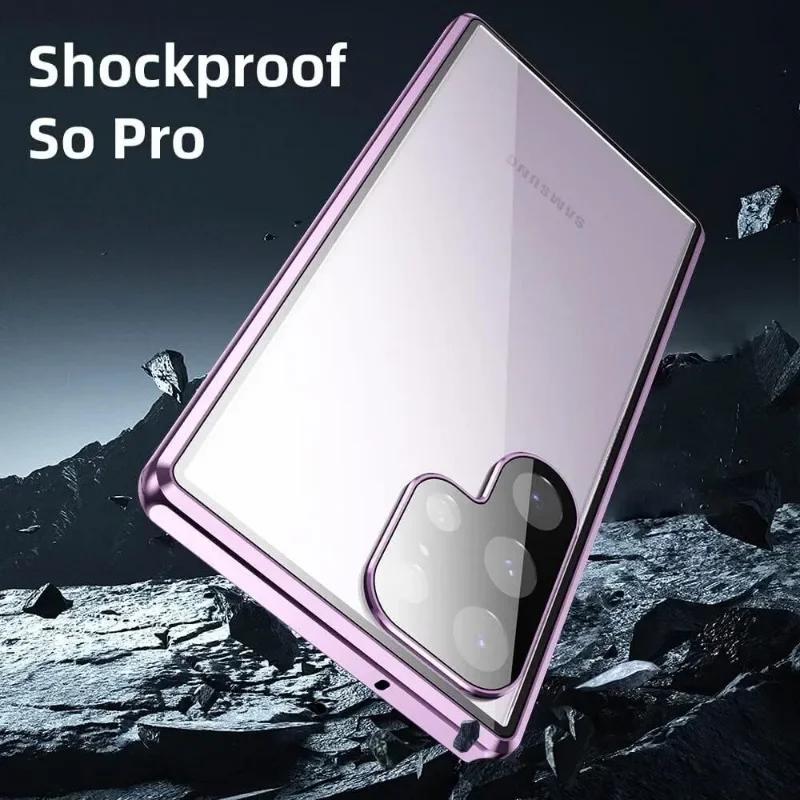 Двусторонняя металлическая магнитная чехол-книжка из закаленного стекла для Galaxy S26 S25 S24 S23 S22 S21 Ultra Plus Защитная крышка Нижний замок-защелка