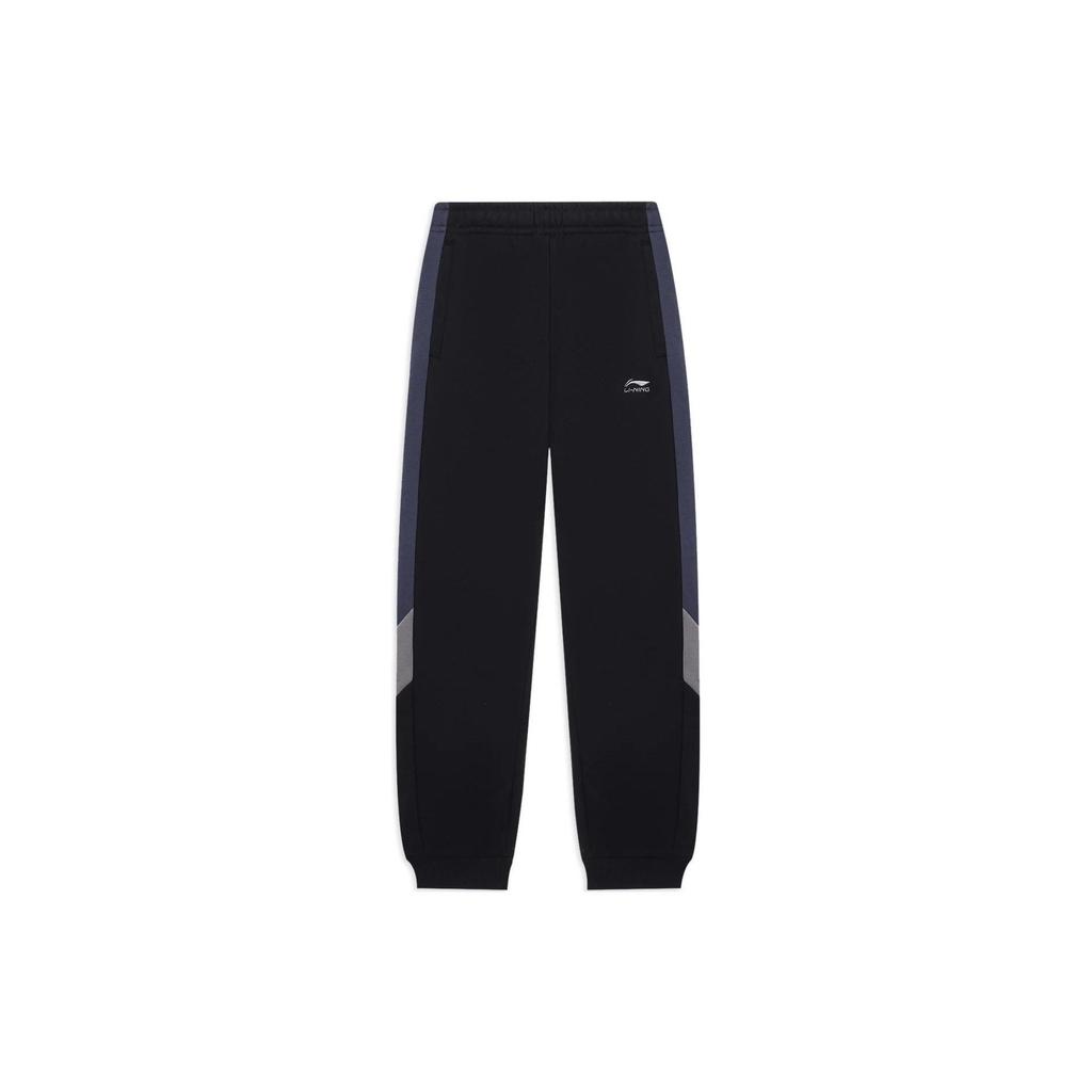 Li Ning Sports Lifestyle Series Fashion Logo Print Pattern Spliced Elastic Waist Tapered Knit Joggers Men Joggers Black AKLT607-2