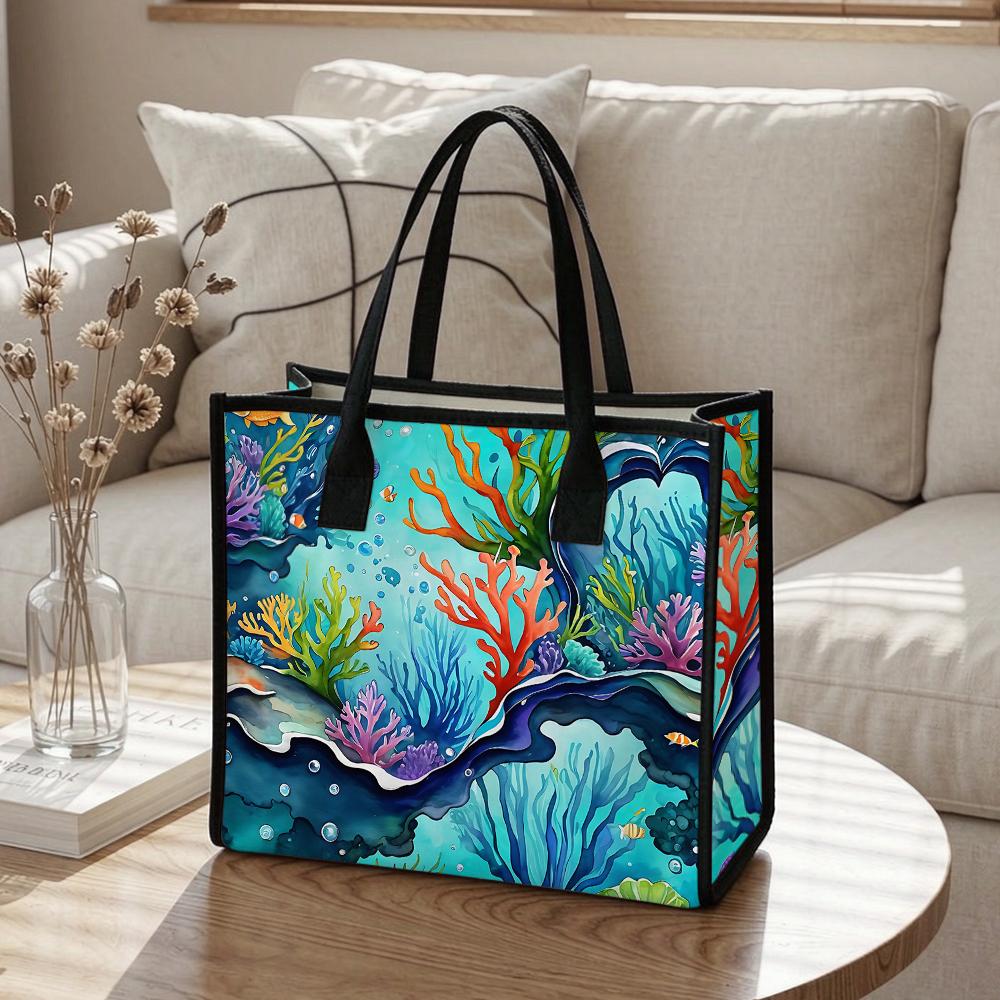 Coral Reef Pattern Tote Bag Shopping Travel Portable Handbag Fashion Daily Carry All Purse