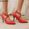 Fashion Pumps High Heel Women New Cross Straps Buckle Wedding Shoes Shallow Pointed Single Shoes Model Nightclub Sexy Plus Size 34-48