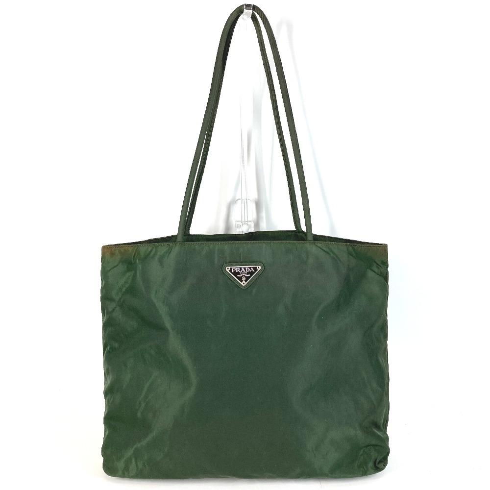 PRADA triangle logo plate Bag Tote Bag Shoulder Bag Nylon khaki