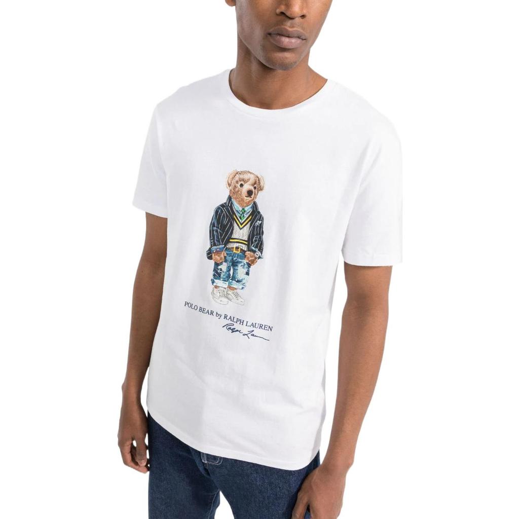 Polo Ralph Lauren SS22 Bear Print Crew Neck Short Sleeve T Shirt Men Tops White 710853310-008