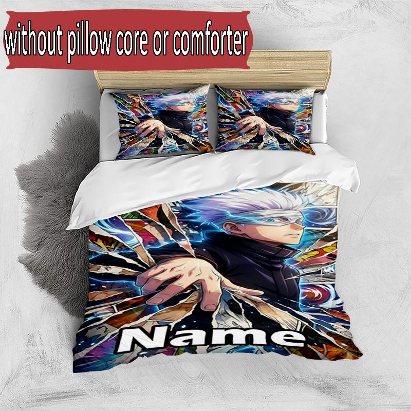 3pcs Duvet Cover Set (1*Duvet Cover + 2*Pillowcase, Without Core), Custom Name Jujutsu Kaisen Pattern Bedding Set, Home Bedroom Decor Gift
