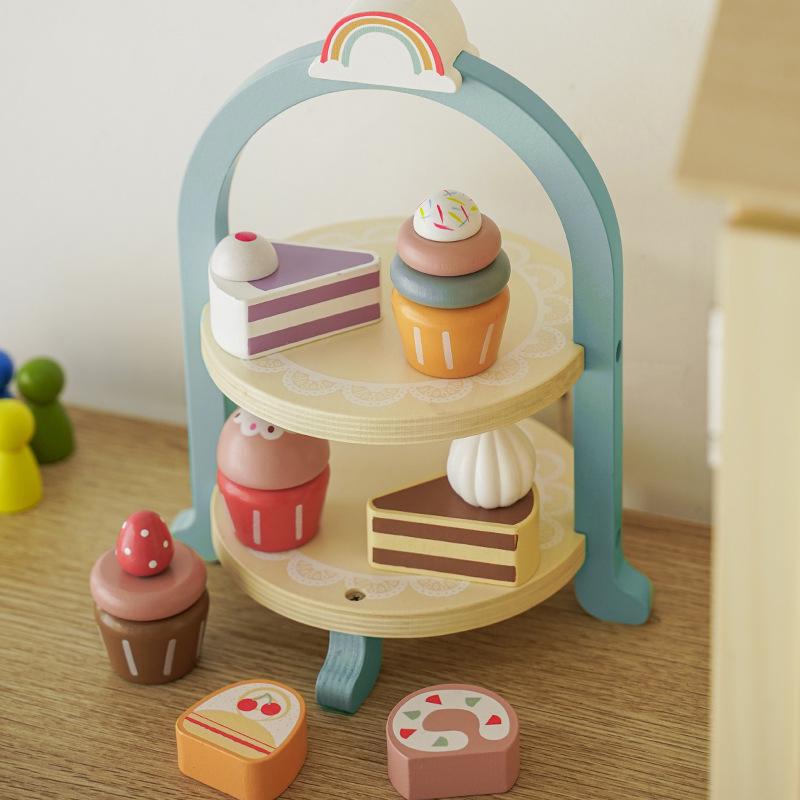 Children's Play Kitchen Set with Birthday Cake, Ice Cream, Dessert Stand, and Toy Food Models