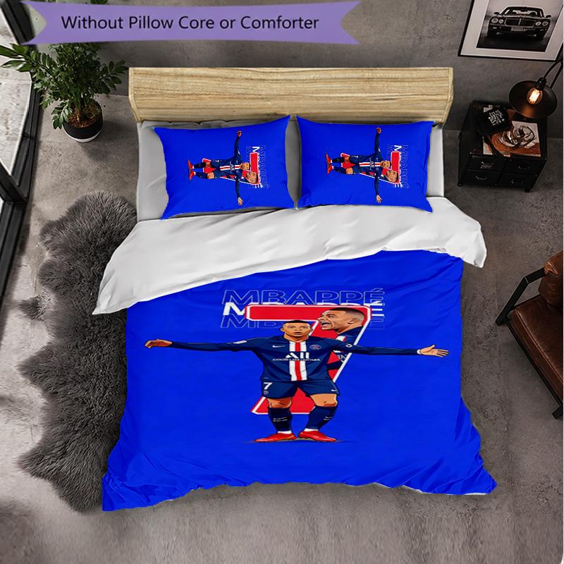Kylian Mbappe 3 Piece Bedding Set Soft Duvet Cover Set with Pillowcases Printed Bedroom Decor Set for Home